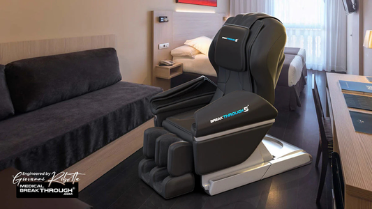 Breakthrough Massage Chairs resting in a comfy hotel room